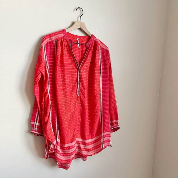 Free People Tops - Free People Plaid Shimmer Tunic - pocketed